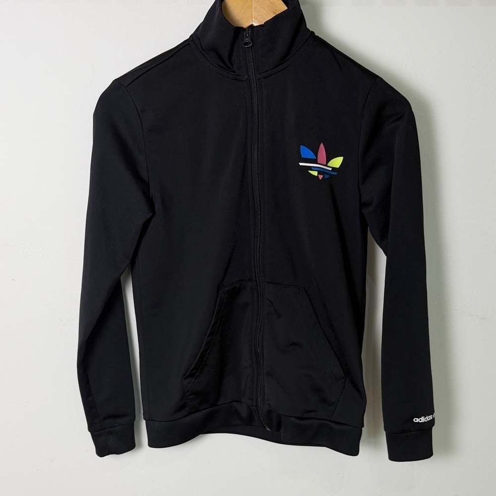 Adidas Black Jacket with Colorful Trefoil girls size medium